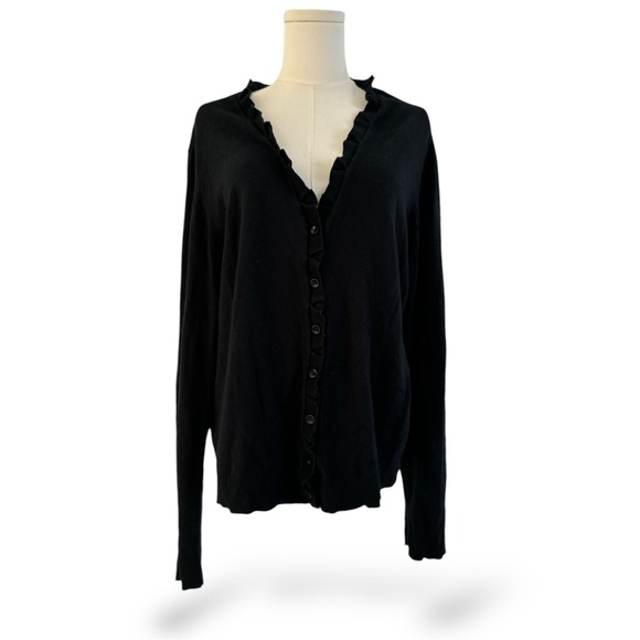 Kenneth Cole Reaction Lightweight‎ Black Cardigan Lettuce Ruffle Edge Wm Sz XL - Picture 1 of 9